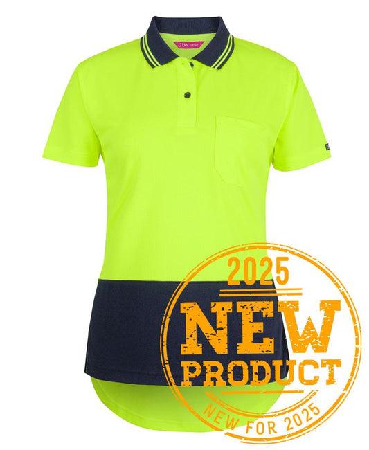 JB's LADIES HV S/S DROP TAIL POLO LIME/NAVY -20