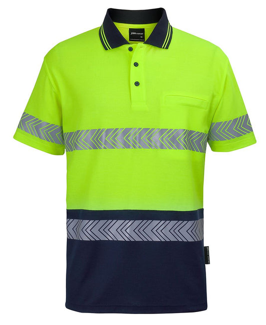 JB's HV S/S D+N C/BACK SEGMENTED TAPE POLO LIME/NAVY - 2XS