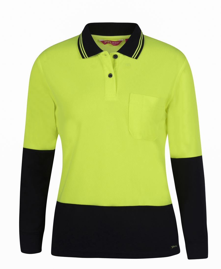 JB's LADIES HV L/S COMFORT POLO LIME/NAVY -16
