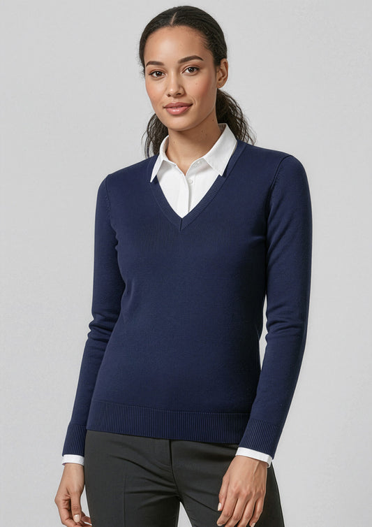 Womens V-Neck Knit Pullover - Navy