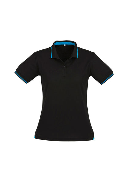 Womens Jet Short Sleeve Polo - Black/Cyan