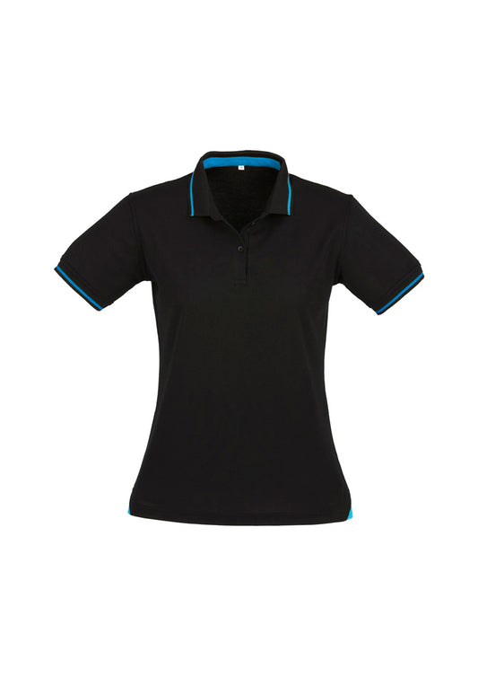 Womens Jet Short Sleeve Polo - Black/Cyan