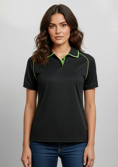 Womens Fusion Short Sleeve Polo - Black/Fluoro Yellow/Lime