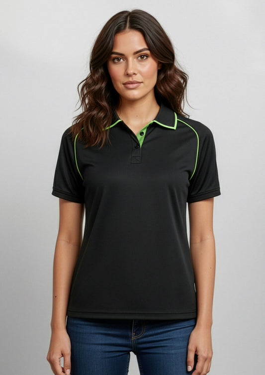 Womens Fusion Short Sleeve Polo - Black/Fluoro Yellow/Lime