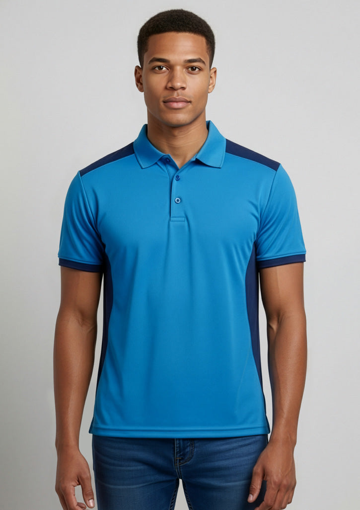 Mens Rival Short Sleeve Polo - Cyan/Navy