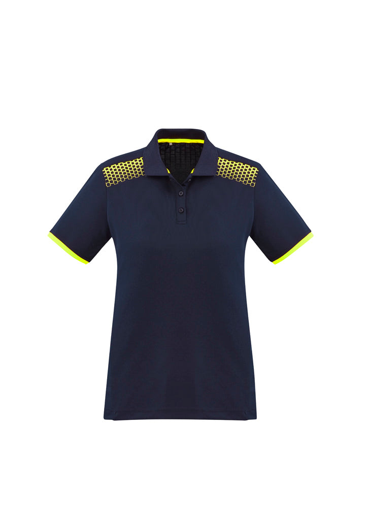 Womens Galaxy Short Sleeve Polo - Navy/Fluoro Yellow