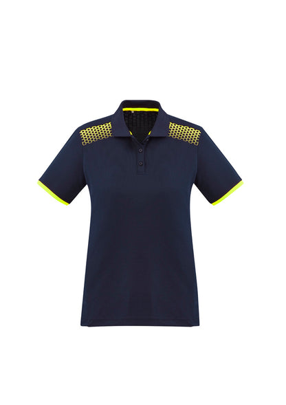 Womens Galaxy Short Sleeve Polo - Navy/Fluoro Yellow