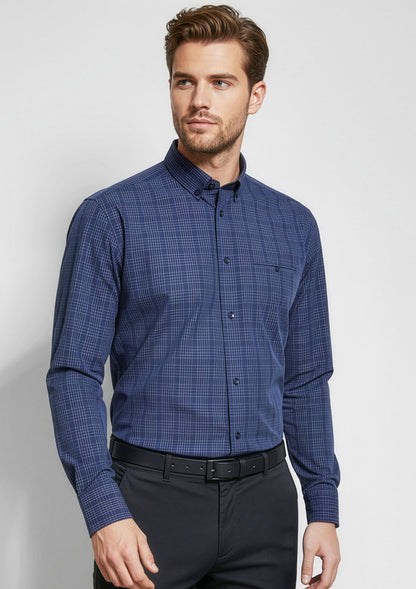 Mens Harper Long Sleeve Shirt - Ink/Silver