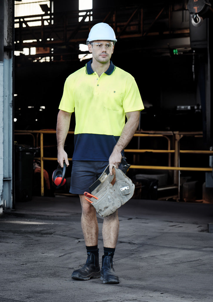 Unisex Hi Vis Basic Short Sleeve Polo - Yellow/Navy