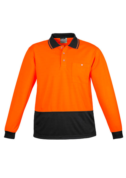 Unisex Hi Vis Basic Long Sleeve Polo - Orange/Black