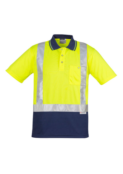 Mens Hi Vis Spliced Short Sleeve Polo - Shoulder Taped - Yellow/Navy