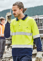 Mens Hi Vis Spliced Long Sleeve Polo - Hoop Taped - Yellow/Navy
