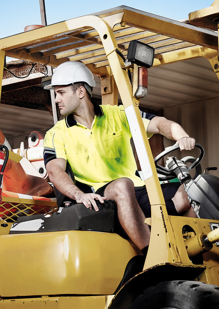Mens Hi Vis Squad Short Sleeve Polo - Yellow/Navy