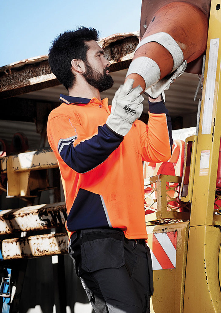 Mens Hi Vis Squad Long Sleeve Polo - Orange/Navy