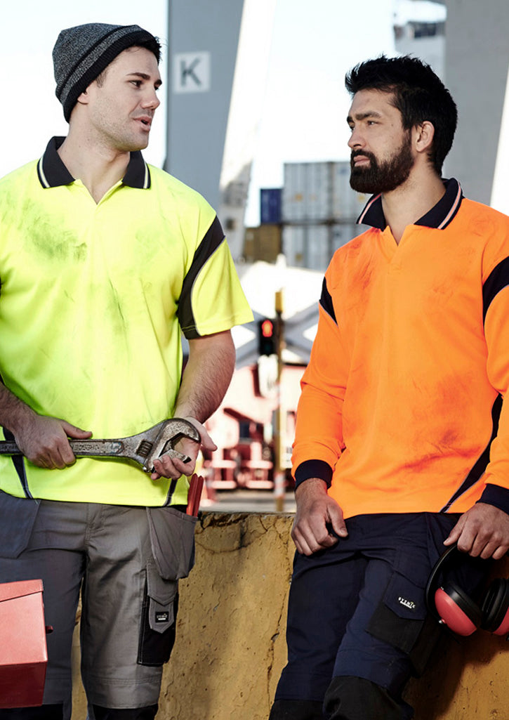 Mens Hi Vis Aztec Short Sleeve Polo - Yellow/Navy