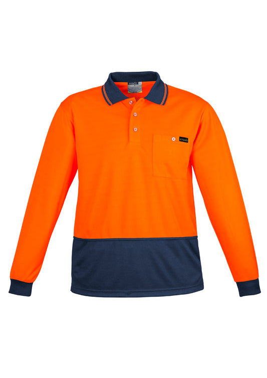 Mens Hi Vis Comfort Back Long Sleeve Polo - Orange/Navy