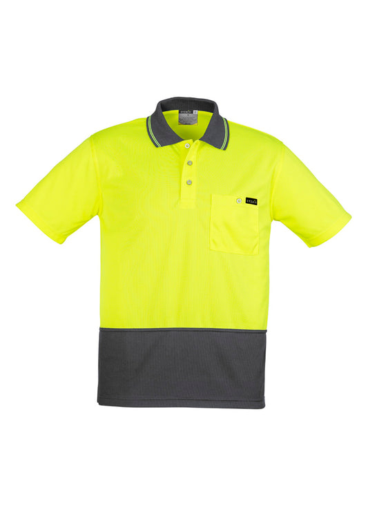 Mens Hi Vis Comfort Back Short Sleeve Polo - Yellow/Charcoal