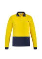 Mens Hi Vis Cotton Long Sleeve Polo - Yellow/Navy