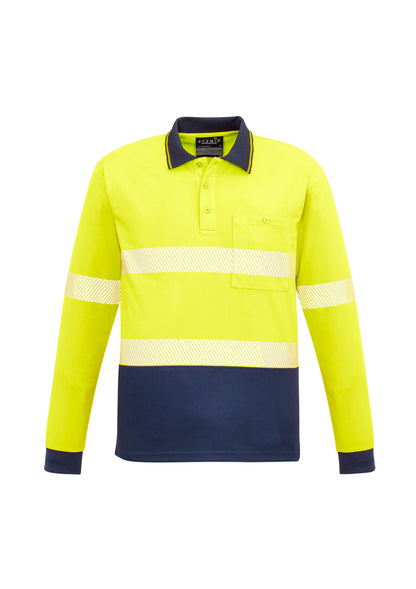 Unisex Hi Vis Segmented Tape Long Sleeve Polo - Yellow/Navy
