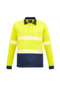 Unisex Hi Vis Segmented Tape Long Sleeve Polo - Yellow/Navy