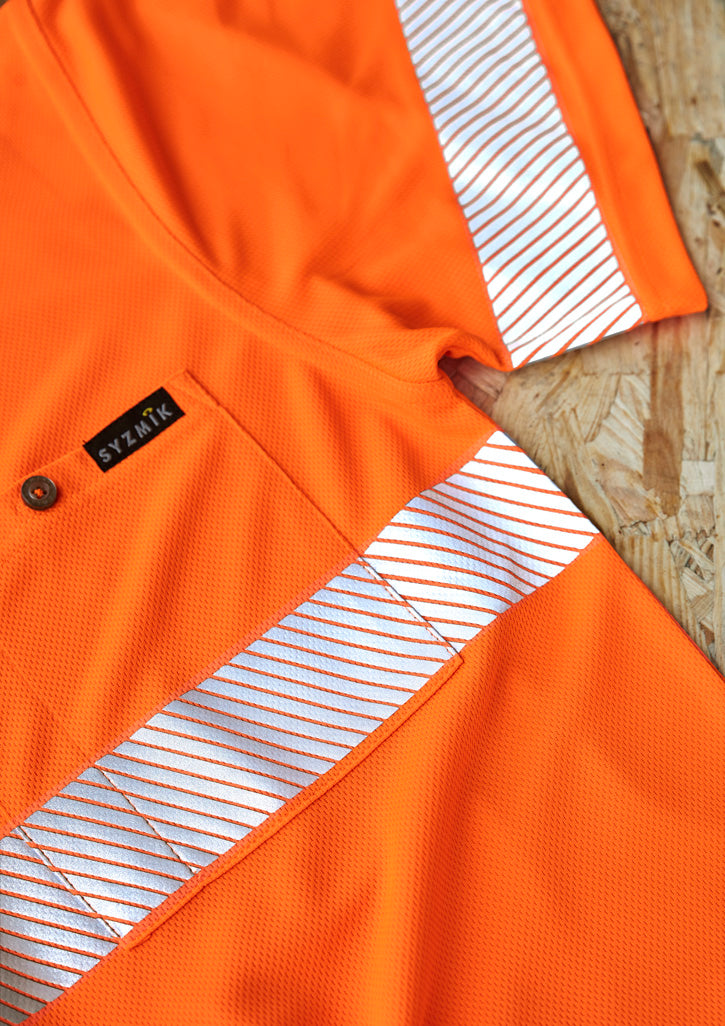 Unisex Hi Vis Segmented Tape Short Sleeve Polo - Orange/Navy