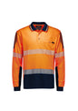 Mens Hi Vis Flux Segmented Tape Long Sleeve Polo - Orange/Navy