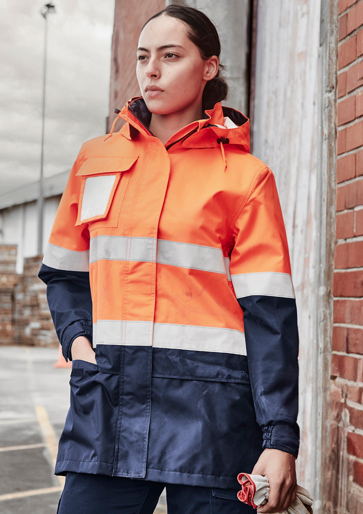 Womens Hi Vis Ultralite Waterproof Jacket - Orange/Navy