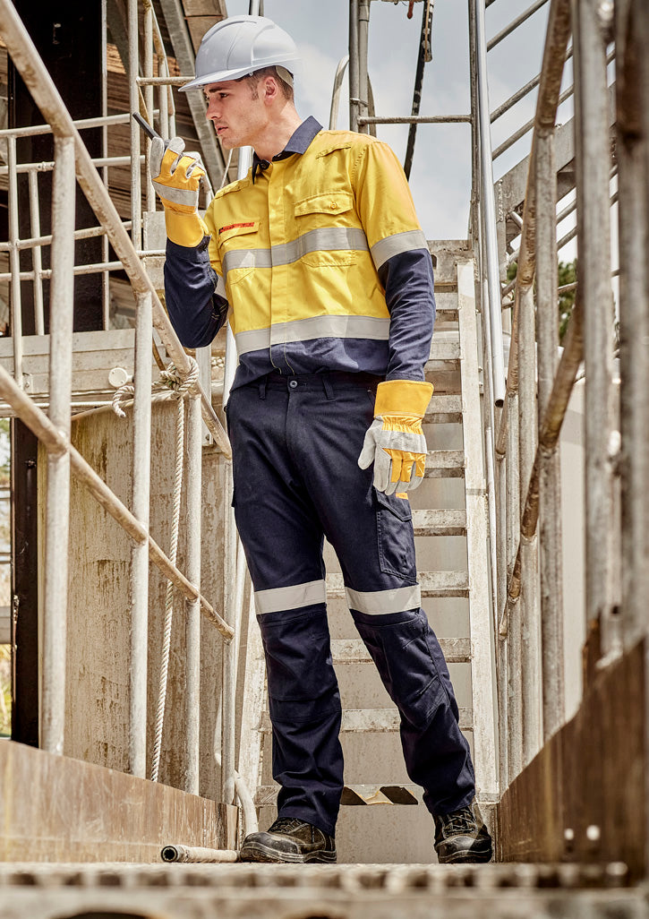 Mens Orange Flame Taped Cargo Pant (Stout) - Navy