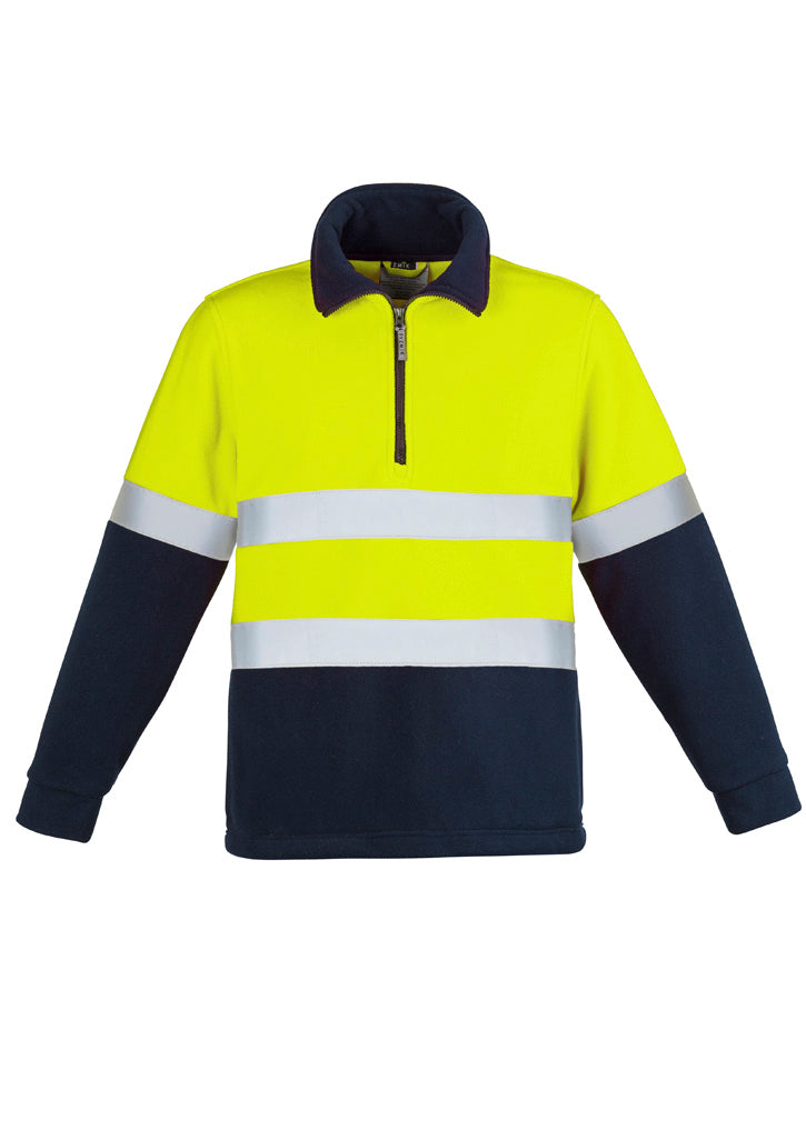 Unisex Hi Vis Polar Fleece Pullover - Hoop Taped - Yellow/Navy