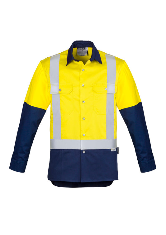Mens Industrial Long Sleeve Shirt - Shoulder Taped - Yellow/Navy