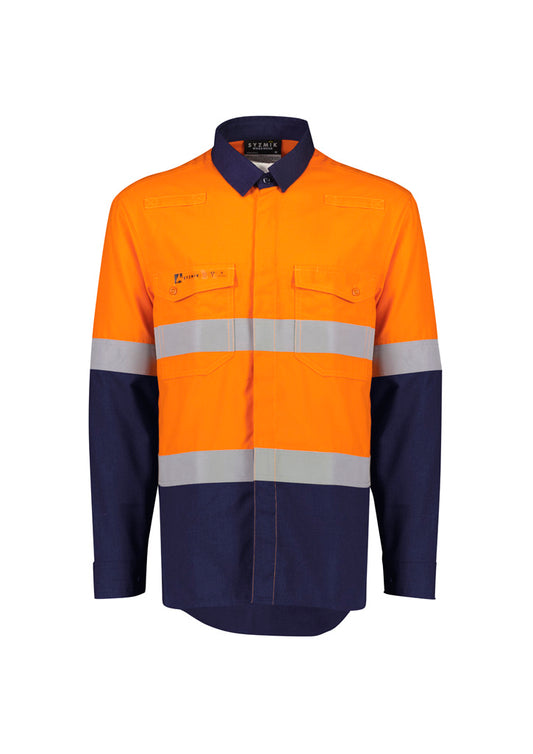 Mens Orange Flame Lightweight Ripstop Shirt - Hoop Taped - Orange/Navy