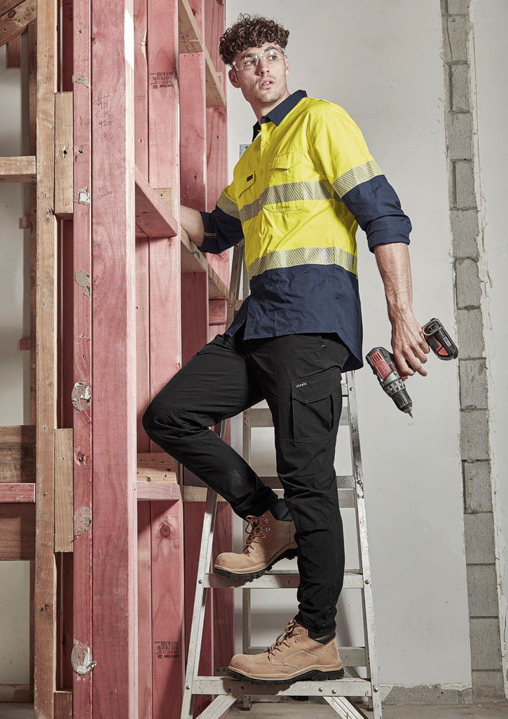Mens Rugged Cooling Hi Vis Segmented Tape Long Sleeve Shirt - Yellow/Navy