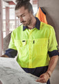 Mens Hi Vis Outdoor Long Sleeve Shirt - Yellow/Navy