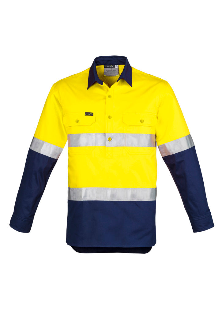 Mens Closed Front Long Sleeve Shirt - Hoop Taped - Yellow/Navy